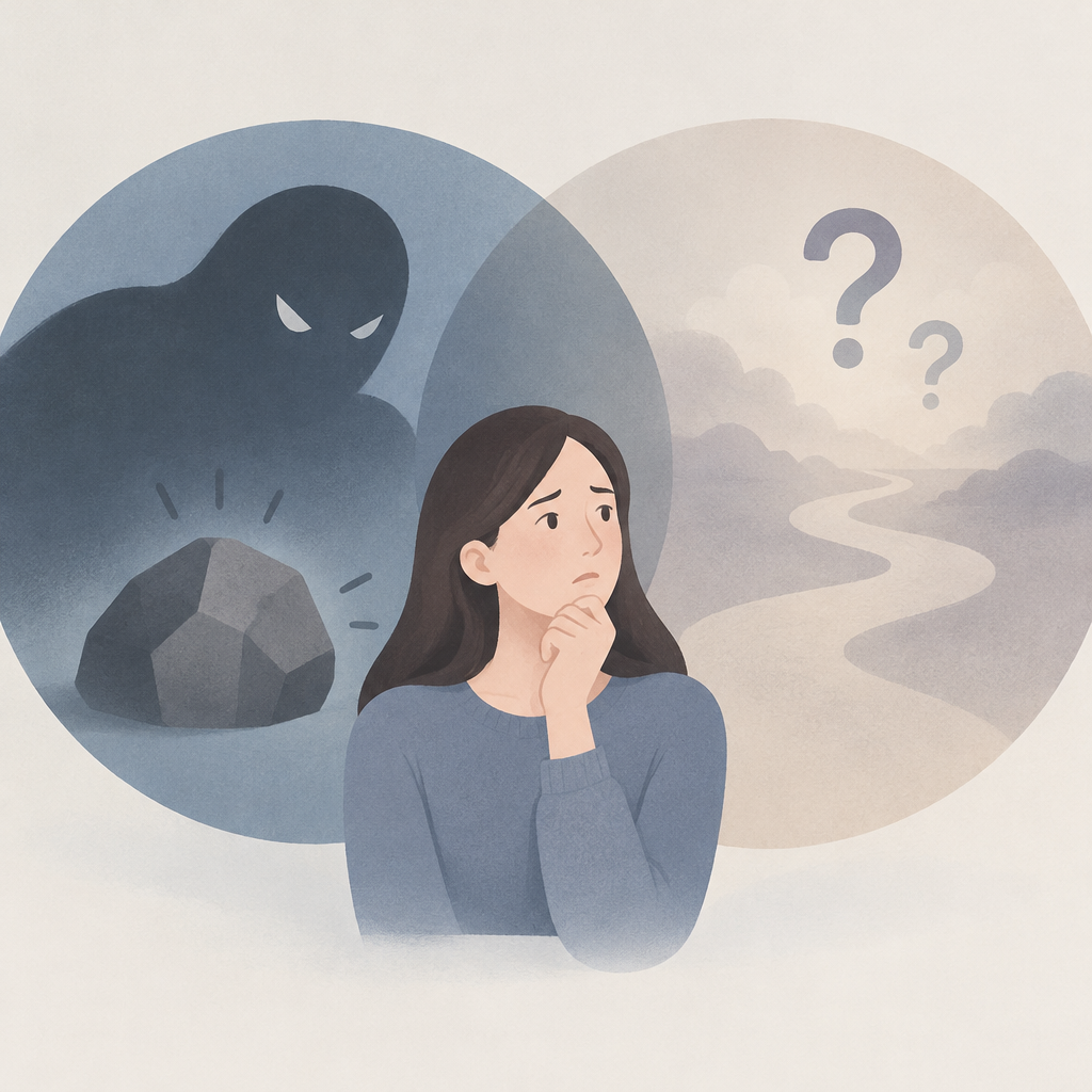 AI 생성 설명 이미지: 안산한의원 한음한방신경정신과한의원 안산점 | 공포와 불안, 위협을 느끼는 방식으로 구분하기